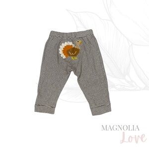 🍗 Carter’s Striped Brown Unisex Kids Bottoms w/ Turkey Fabric Appliqué 12M